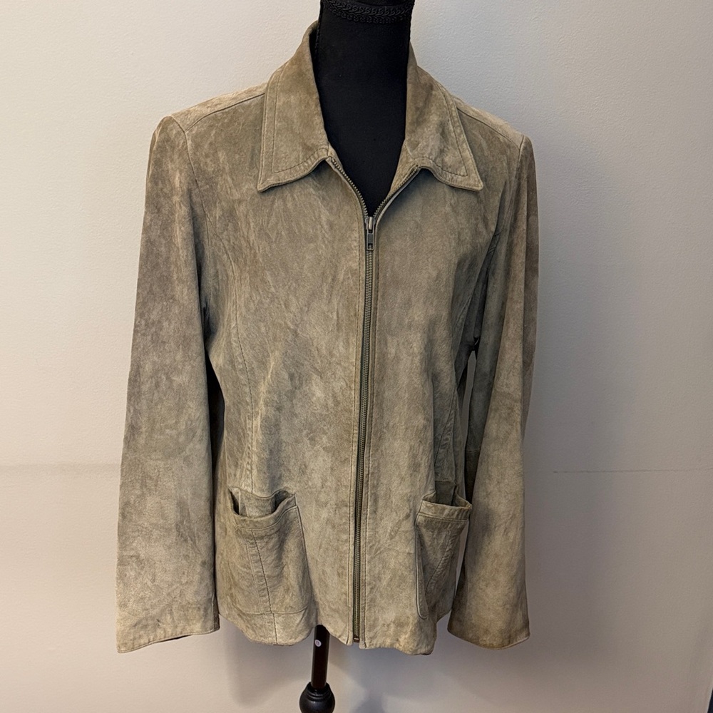 Isabella Bird Y2K Suede Leather Jacket Zip Front Patch Pockets Size L